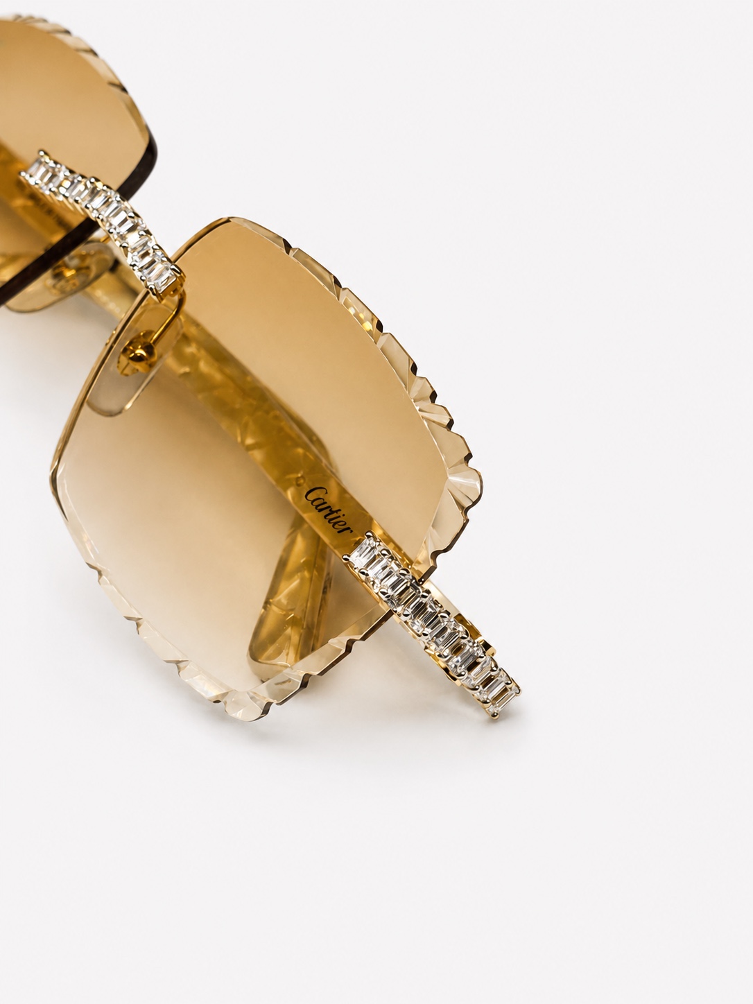 Cartier White Acetates Full Natural Emerald Diamonds Brown Diamond Cut Lenses rear view